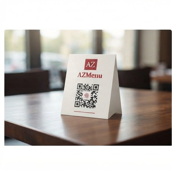 Totem QR AZMenu na mesa do restaurante